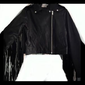 ASOS black fringe faux leather jacket